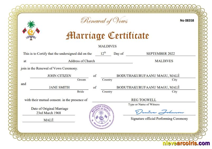 Maldives marriage certificate